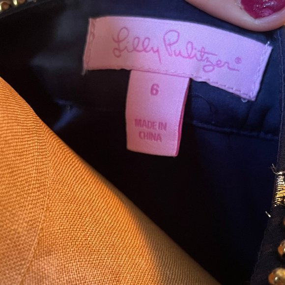 Lilly Pulitzer Navy Dress with Gold Feather Pattern - Picture 8 of 10